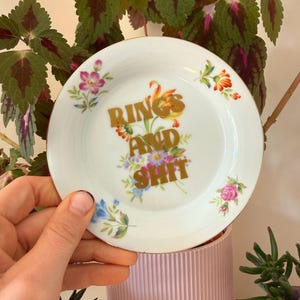 Rings and Shit Profanity Trinket Plate, Sweary Plate, token gift, Ring Plate, Kitsch Plate. Sweary Home decor, Small Gift, Rings and Shit