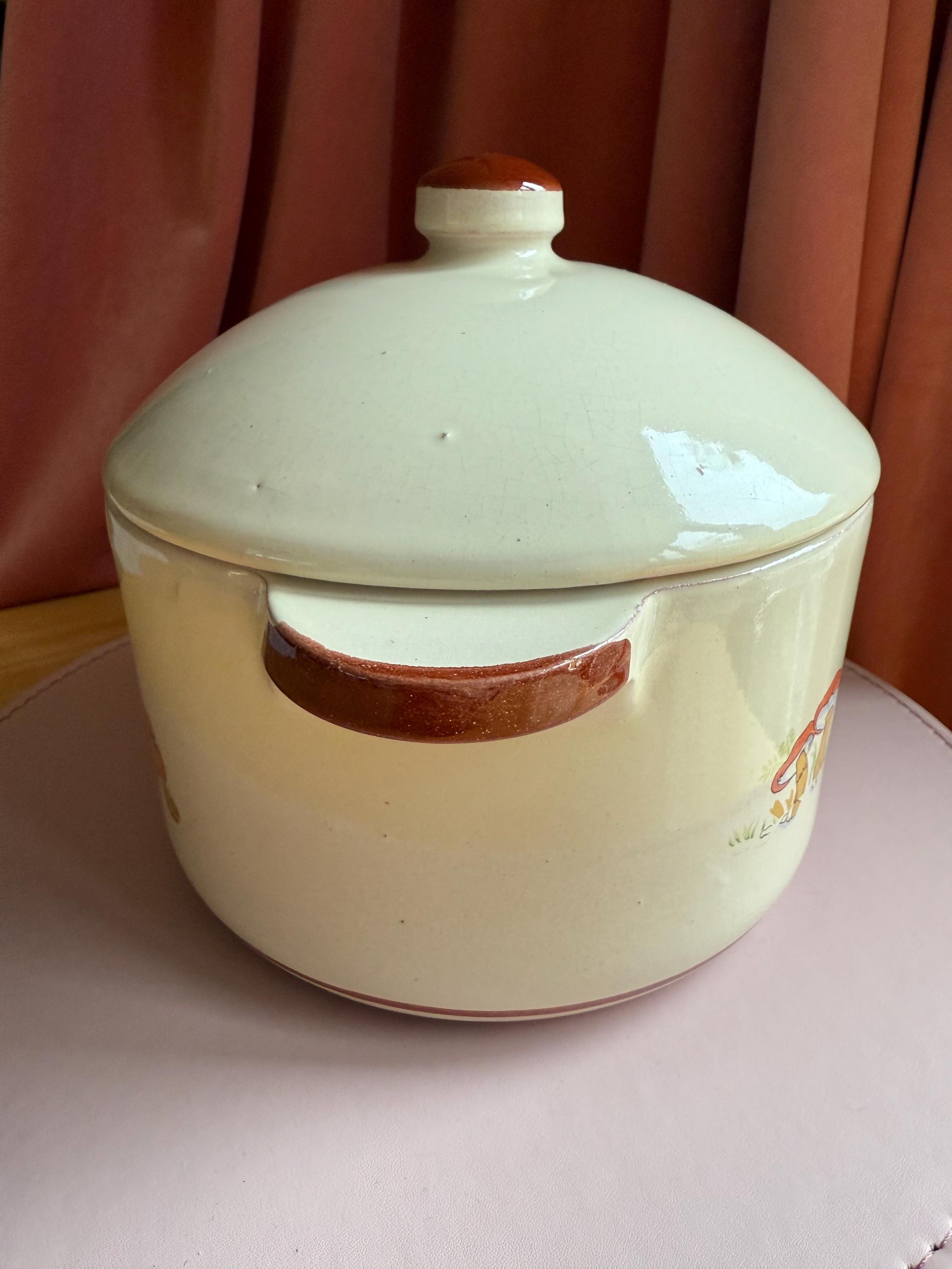 1970年代のヴィンテージ陶器製蓋付きキャセロールポット 