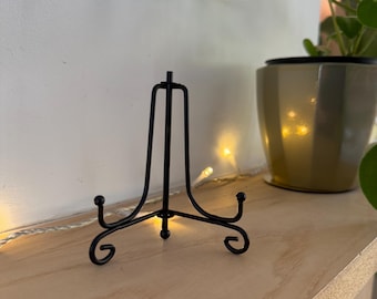 Black display easel for plates, plate display stand, 3.5 inch plate stand, ornate plate stand, Black metal easel, Black easel