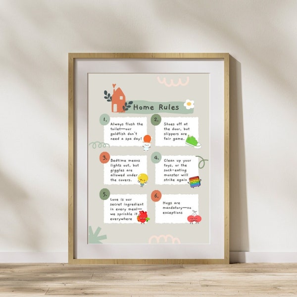 Family Rules Digital Print Wall Art, Kid behaviour poster, strategies Chart, Montessori Decor, neutral playroom poster, for toddlers