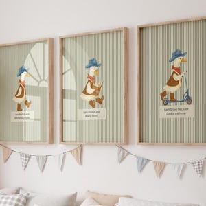 Decoración de pared infantil vintage con gansos vaqueros, láminas de gansos en tonos neutros con versículos bíblicos, conjunto de decoración de pared infantil cristiana, descarga con temática del Oeste para niños pequeños.