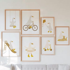 Vintage Silly Goose Nursery Wall Art, Eclectic Nursery Wall Art Set of 7 Colorful Prints,Gender Neutral Playroom Decor,Playful Animal Prints