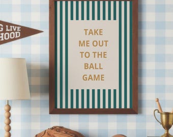 Zabierz mnie na mecz – grafika ścienna, wydruk do pokoju dziecięcego w stylu vintage z motywem baseballu, wydruk cytatu o baseballu, dekoracja pokoju dziecięcego dla sportowców, cyfrowa grafika ścienna