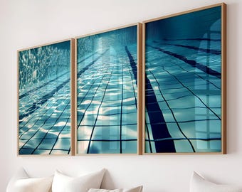 Minimalist Swimming Pool Art Prints set of 3,Modern Sports Poster,Minimalist Water Wall Art,Aquatic Decor, Gift for Swimmer,Digital Download