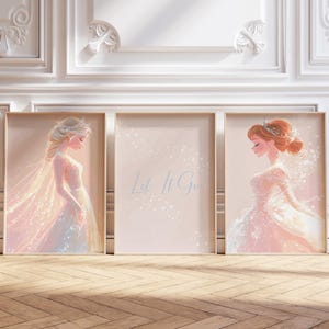 Set Of 3 Frozen Wall Art - Frozen Poster Set, Girls Room Decor, Nursery Prints, Kids Room decoration, Princess Elsa, Anna, Digital Download