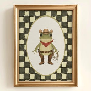 Vintage Cowboy Frog Art Print, Whimsical Western Animal Decor for Kids' Rooms & Nursery Wall Art, Cute Frog Illustration Print, Digital