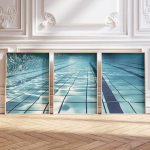Swimming Pool Wall Art, Pool Waves Wall Art, Set of 3 Prints, Summer Wall Art, Retro Pool Print, Swimmers Gift, Minimalist Bathroom Poster