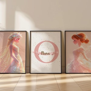 Personalized Frozen Wall Art for Girls Room, Set of 3 Custom Frozen Nursery Wall Art Print, Custom Name Frozen Decor, Frozen Nursery Decor