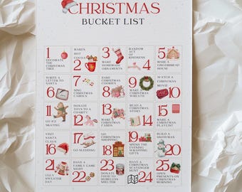 Christmas Bucket List Printable,Christmas Activity Checklist,Winter Bucket List Print,Advent December,Winter Checklist, Family Time Xmas,A4