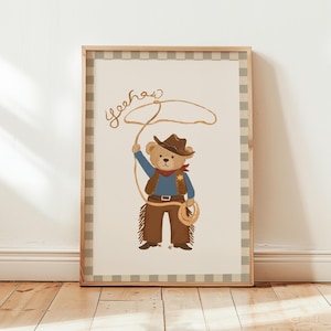 Vintage Cowboy Bear Nursery Print, Western Nursery Wall Art, Boy Cowboy Poster, Country Rodeo Decor, Toddler Western Theme Download, Digital
