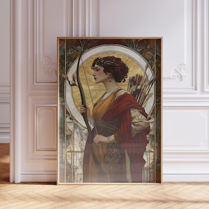 Griechische Göttin der Diana bei der Jagd nach Artemis Digitaldruck Göttlich Weiblich Jugendstil Print Home Decor Griechische Mythologie