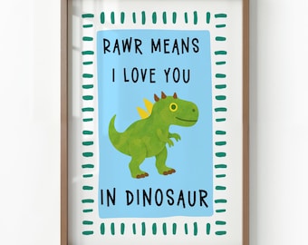 Dinosaur Nursery Art Print: Playful Dino Poster, Boys Room Decor (Digital Download)