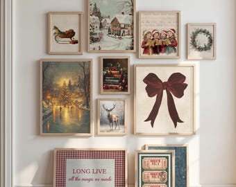 Vintage Christmas Gallery Set of 20 Prints, Retro Holiday Wall Art,  Nostalgic Festive Posters for Classic Christmas Decor, Digital Download