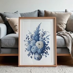 Blue Chinoiserie Ginger Jar Print Porcelain Vase Wall Art Classic Blue and White Decor Vintage Blue Floral Print Delft Blue digital download