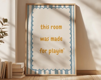 This room was made for playin, Trendy Playroom Wall Art, Playroom Sign, Striped Baby Boy Nursery Wall Decor, Blue Stripes Kids Wall Art