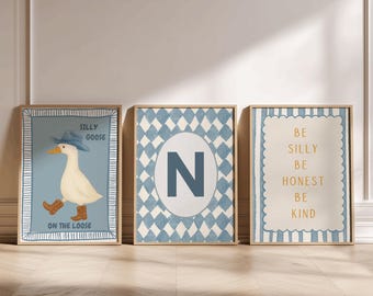 Personalized Cowboy Goose Nursery Wall Art,Be Silly Be Honest Be Kind Retro Print,Toddler Western Theme Download,Baby Boy Nursery Wall Decor