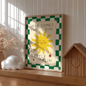 Here Comes The Sun Little Darlin Nursery Print, Boho Sunshine Wall Art, Modern Kids Room Decor, Above Bed Decor,Gender neutral nursery decor image 5