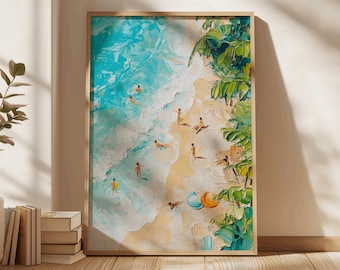 Impression d'art mural côtier, décoration murale peinture plage, oeuvre d'art abstraite sur l'océan, décoration d'intérieur de plage d'été, art moderne de salon côtier, numérique
