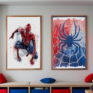 Watercolor Superhero Themed Wall Art Set of 2 |Superhero Nursery Decor |Toddler Boy Digital Posters  Boys Room Deco|Unique Kids Room Artwork