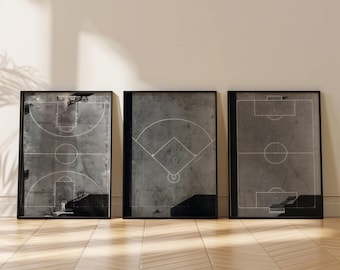Minimalistic Sports Fields Wall Art, Football Field, Basketball Court, Soccer Field, Baseball Field,Sports Bedroom Decor,Teen Boy Room Decor