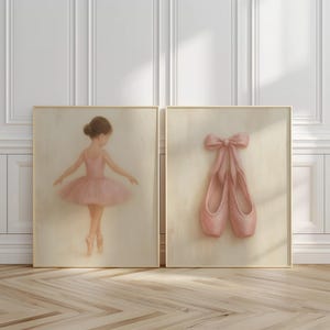 Väggkonstset med balettbarnrum, vintagebalettgalleri, ballerinatryck, rosa balettskor, impasto ballerinabarnrumsdekor, digital nedladdning