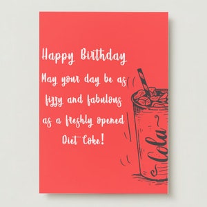 Biglietto d'auguri Diet Coke Divertente regalo per gli amanti delle bibite analcoliche Carta per fan della cultura pop Coke Carta unica per bibite analcoliche analcoliche per compleanni, anniversari e celebrazioni