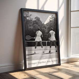 Sztuka ścienna Vintage Tennis, tenisistki, sztuka czarno-biała, sztuka sportowa kobiet, wydruk sportowy Vintage, pokój nastolatki, POBIERANIE CYFROWE