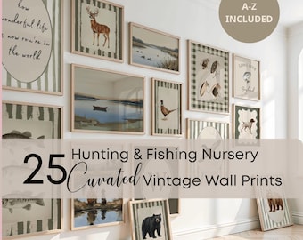 Decoración personalizada para habitación infantil con temática de pesca y caza, arte vintage para habitación infantil, impresiones de bosque, arte rústico de granja, digital.