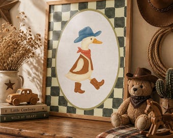 Cowboy Goose Nursery Wall Art, Western Baby Boy Room Decor, Vintage Toddler Wall Print, Farm Animal Printable, Digital Download