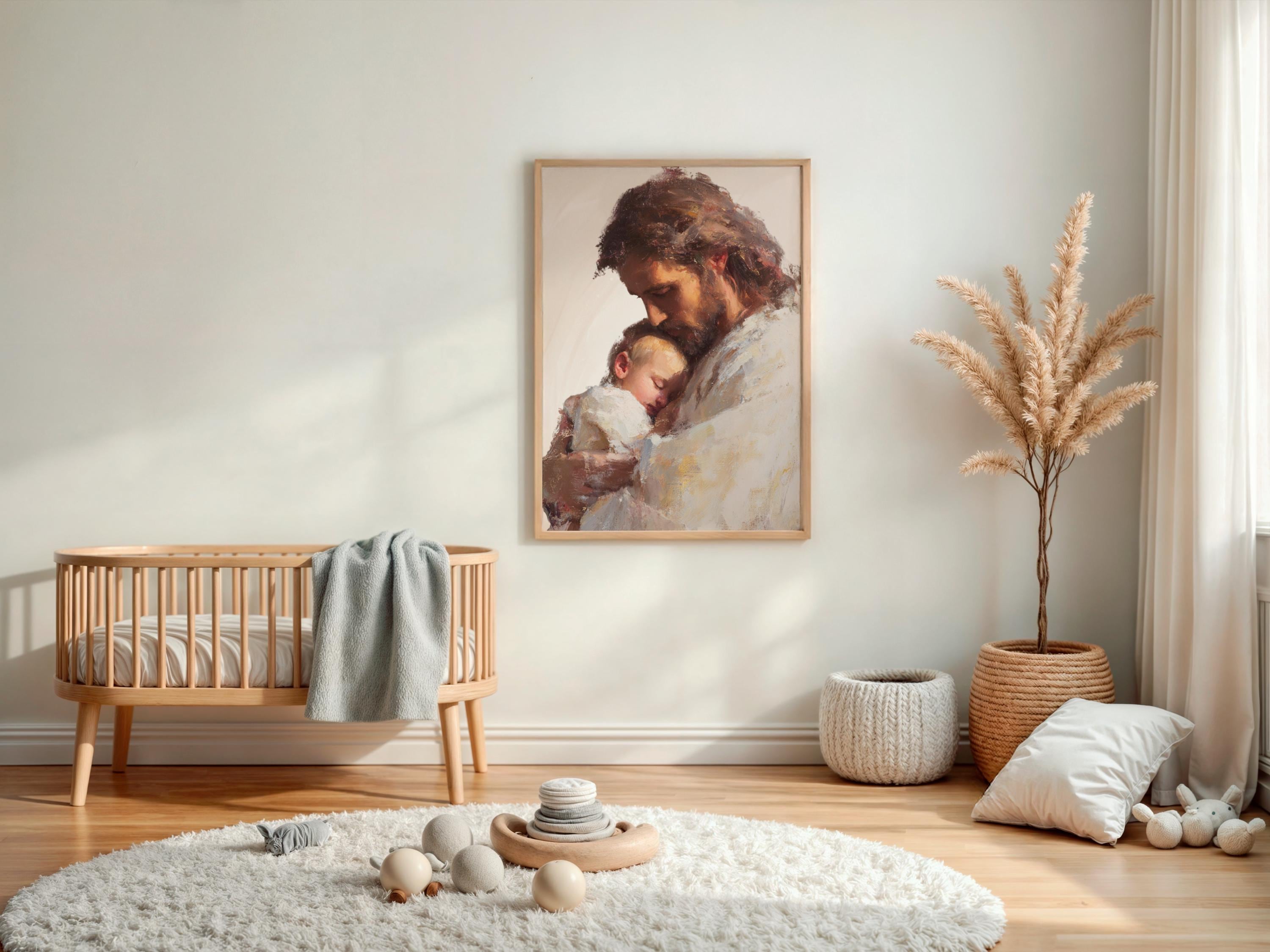 赤ちゃんを抱くキリストの絵画 | イエスと赤ちゃんの壁アート | イエス