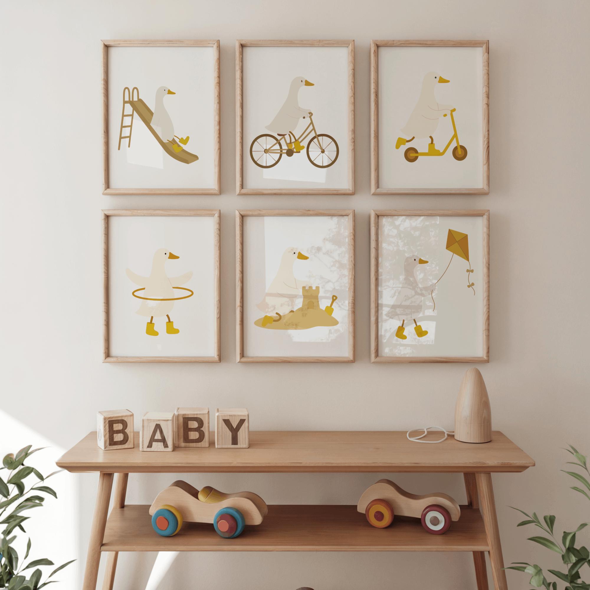 Vintage Silly Goose Nursery Wall Art, Eclectic Nursery Wall Art Set of ...