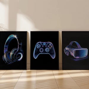 Blueprint Gaming Wall Art Prints, Gamer Wall Art, Gaming Gift for Boys Room Gamer Decor, Video Game Art,Neon Gaming Prints,Man Cave Wall Art