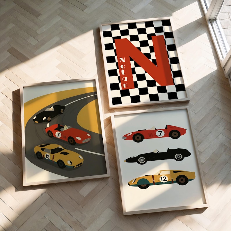Set Of 3 Personalised Race Car Prints, Vehicle Prints, Boys Bedroom Prints, Toddler Boy Wall Art, Playroom Prints,Race Car Theme Nursery Art image 7