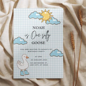 Boy One Silly Goose Birthday Invitation Editable, Goose First Birthday Invite, Farm Boy 1st Birthday geese, Template Digital Download