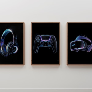 Blueprint Gaming Wall Art Prints, Gamer Wall Art, Gaming Gift for Boys Room Gamer Decor, Video Game Art,Neon Gaming Prints,Man Cave Wall Art