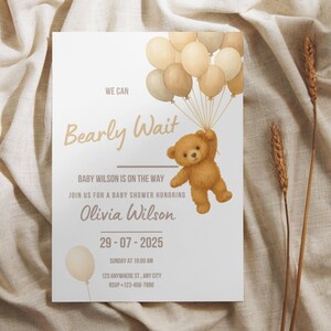 Editable Gender Neutral Bear Baby Shower Invitation, We Can Bearly Wait Baby Shower Invite, Brown Boho Bear Baby Shower, Teddy Baby Shower
