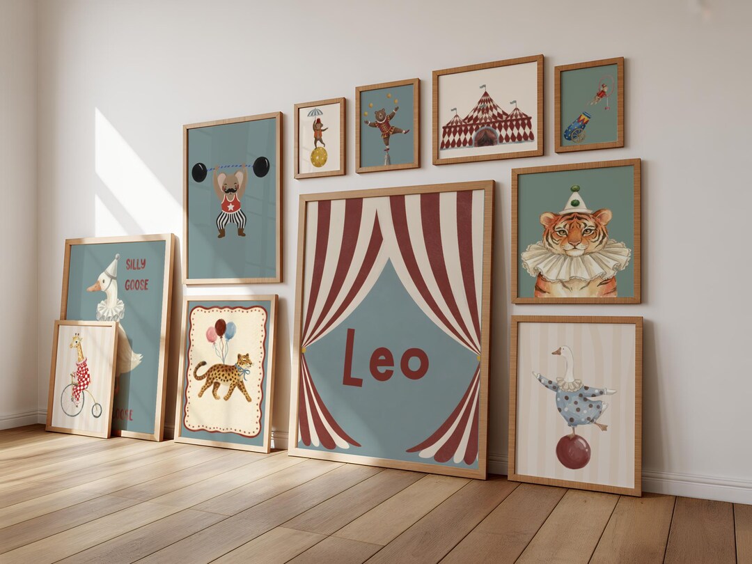 Personalized Vintage Circus Nursery Prints Set of 12, Whimsical Circus ...