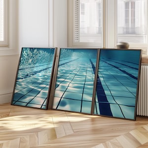 Set of 3 Swimming Pool Poster, Retro Pool Print, Minimalist Water Wall Art,Aquatic Decor,Gift for Swimmer,Summer Pool Wall Art,Summer Poster