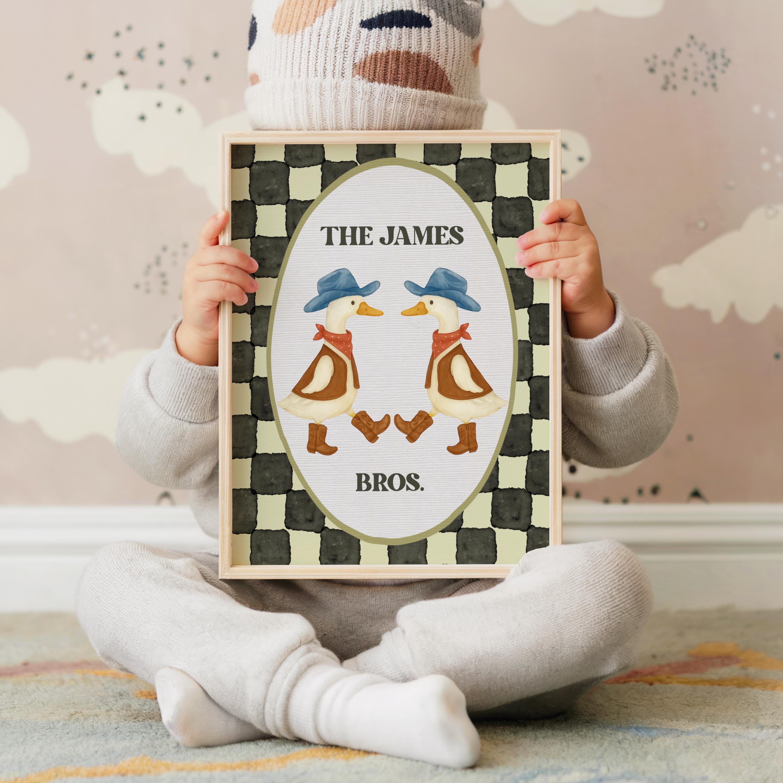 Custom Twin Geese Poster, Personalized Cowboy Goose Nursery Wall Art ...