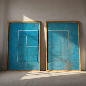 Vintage Tennis Wall Art, Blue Tennis Court Print, Minimalist Tennis Art, Modern Tennis Decor, College Apartment Decor,Gift for Tennis Player