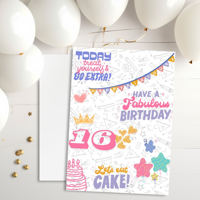 Doodle Style Printable Birthday Card, Printable 16th Birthday Card ...