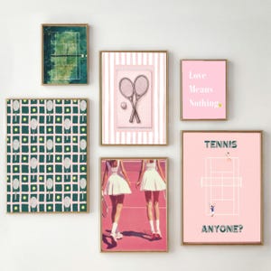 Set of 6 Trendy Tennis Prints, Tennis Racket Print, Country Club Aesthetic Decor, Cute Sports Posters, Preppy Wall Art, Retro Sports Poster