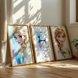 Personalisierte Gefrorene Wandkunst für Mädchenzimmer, 3er-Set Benutzerdefinierte Gefrorene Kinderzimmer-Wandkunstdruck, Benutzerdefinierter Name Gefrorenes Dekor, Gefrorenes Kinderzimmerdekor