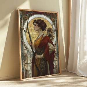 Artemis Digitaldruck, Göttin der Jagd, Diana, göttlich Weiblich, Jugendstil Druck, Home Decor, griechische Mythologie, weibliche Energie