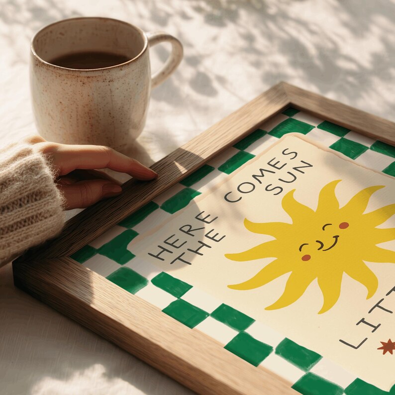 Here Comes The Sun Little Darlin Nursery Print, Boho Sunshine Wall Art, Modern Kids Room Decor, Above Bed Decor,Gender neutral nursery decor image 6