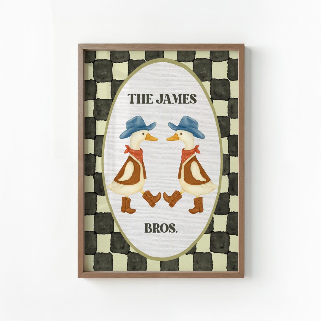 Custom Twin Geese Poster, Personalized Cowboy Goose Nursery Wall Art ...