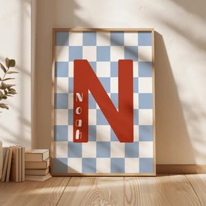 Personalised Retro Checkered Initial Print for Boys, Custom Name Print , Colourful Children’s Bedroom Decor, Boy Bedroom Wall Art, Digital