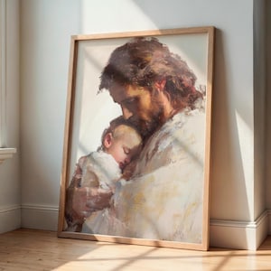 Christ holding baby painting | Jesus and baby Wall Art | Jesus & Child Art |Christian Nursery Decor | Baptism Newborn Baby Shower Gift