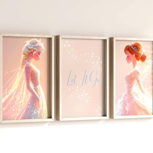 Set Of 3 Frozen Wall Art - Frozen Poster Set, Girls Room Decor, Nursery Prints, Kids Room decoration, Princess Elsa, Anna, Digital Download