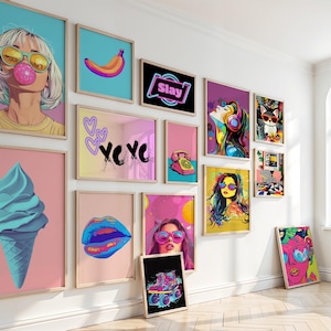 MEGA BUNDLE Gallery Wall Art, 14 Art Prints,Eclectic Bundle Set,Dopamine Wall Art,Maximalist Wall Art, Pink Preppy Y2K Poster Set,Trendy Art
